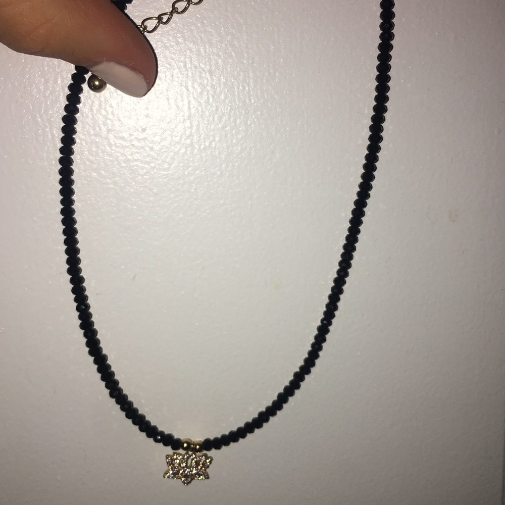 Black Beaded Lotus Choker (Adjustable)